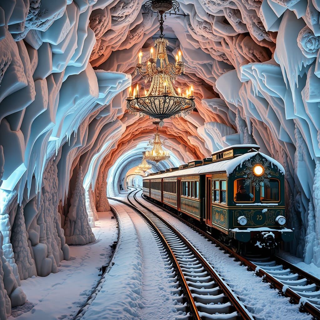 Underground winter cavern train  by @ais