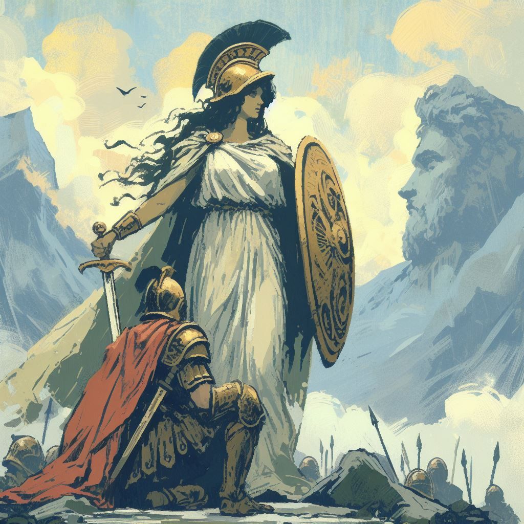 Athena, the goddess of wisdom, warfare, and crafts