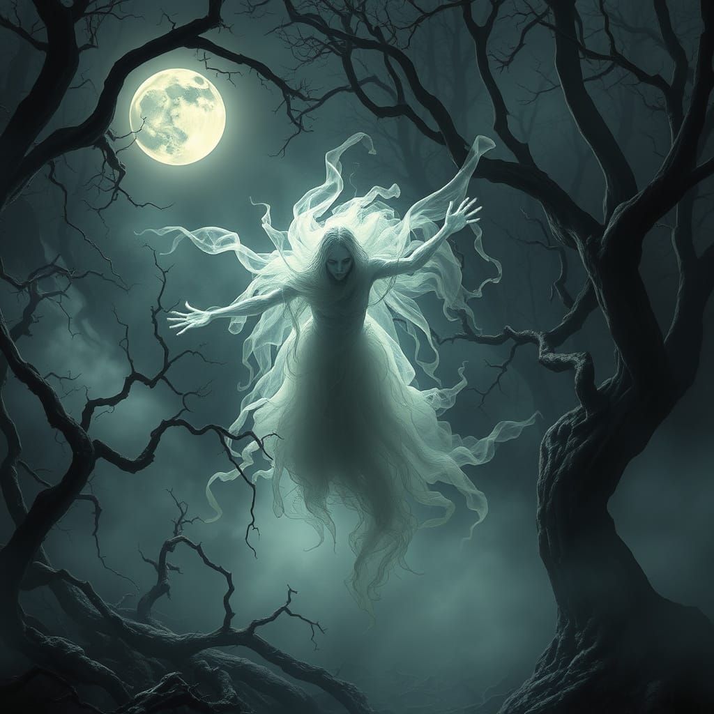 terrifying mist covered ethereal in between spirit battling with existence between afterlife and earth ...  by @-jul2910-