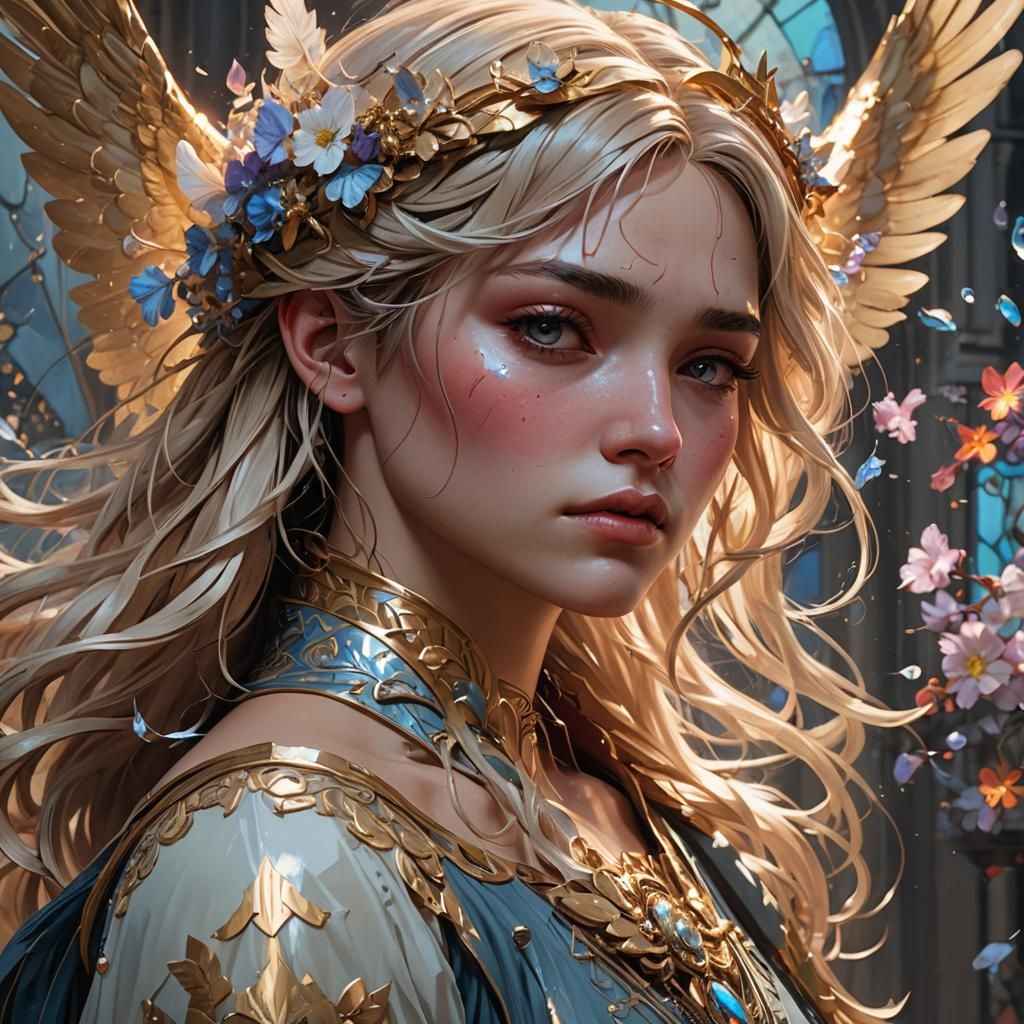 Crying Angel Portrait in Hyperdetailed Lighting