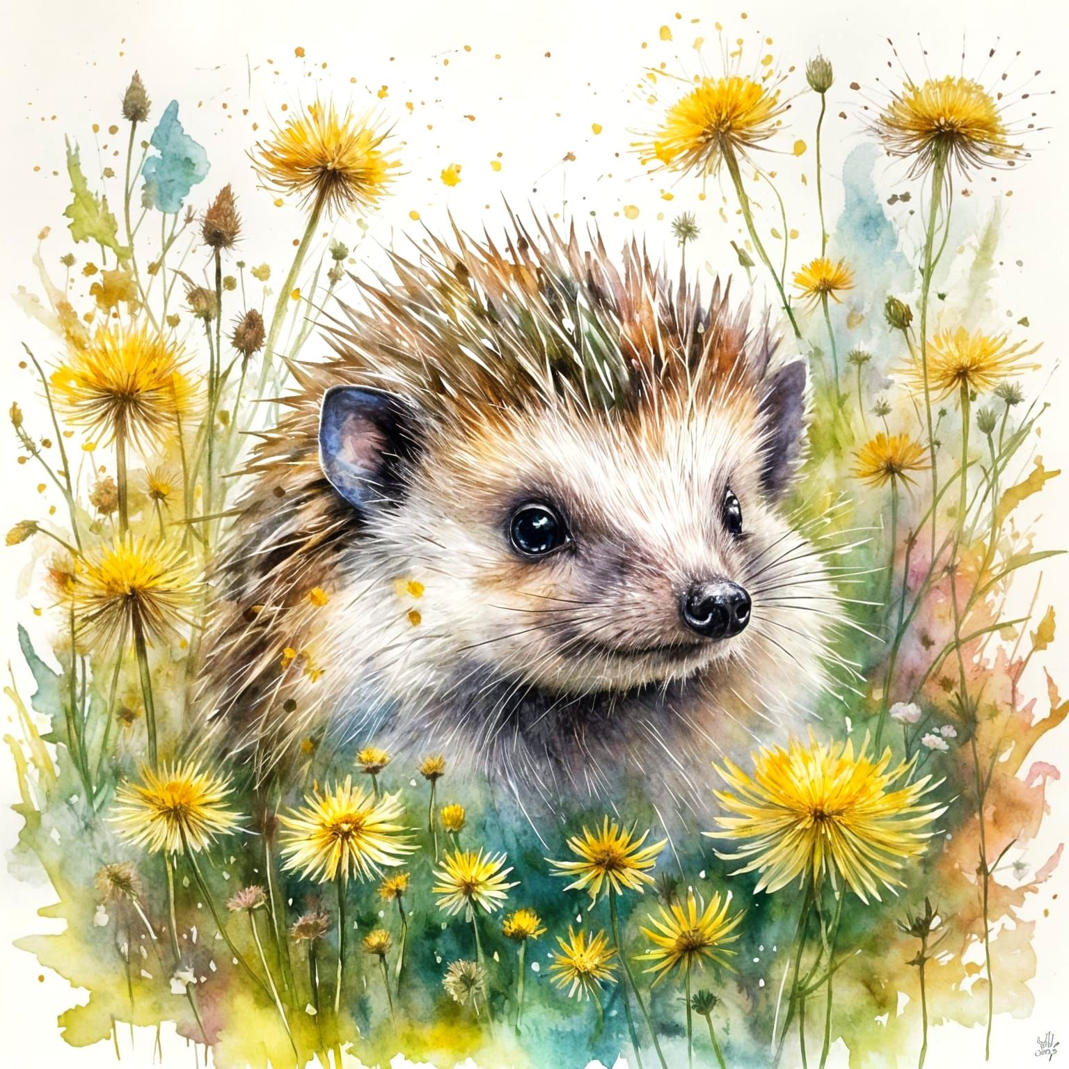 A hedgehog surrounded by wild flowers  by @FarSeeker