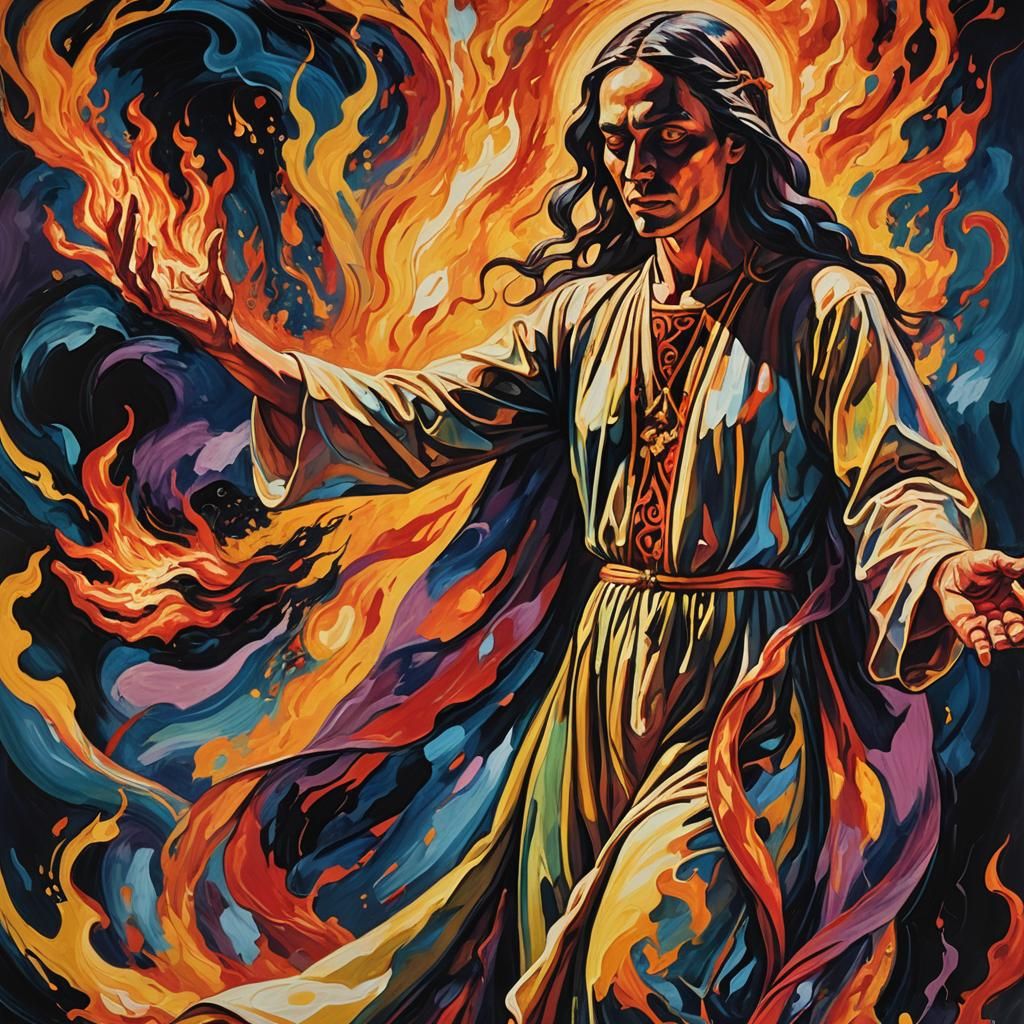 A priest casting out demons of hell from the mind of a young...