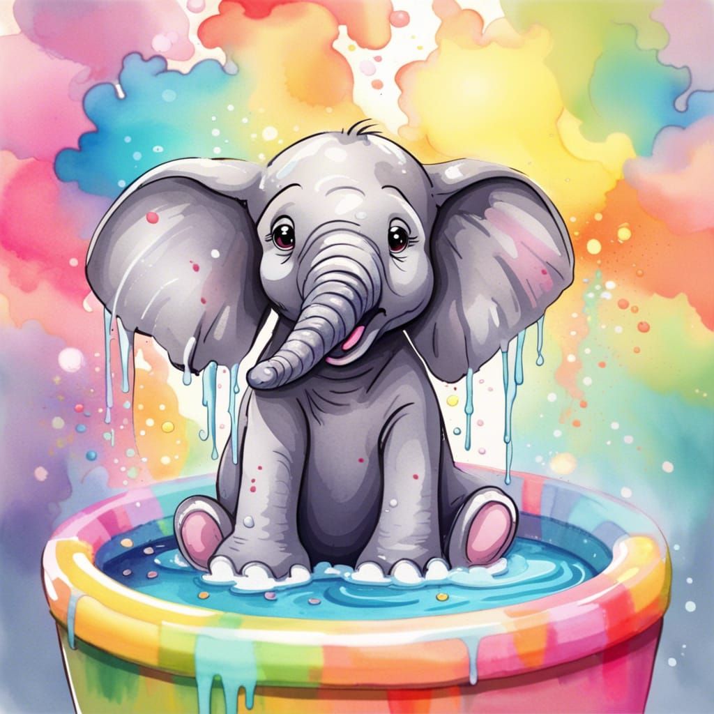 A cute cartoon young elephant sitting on its behind in a kid...