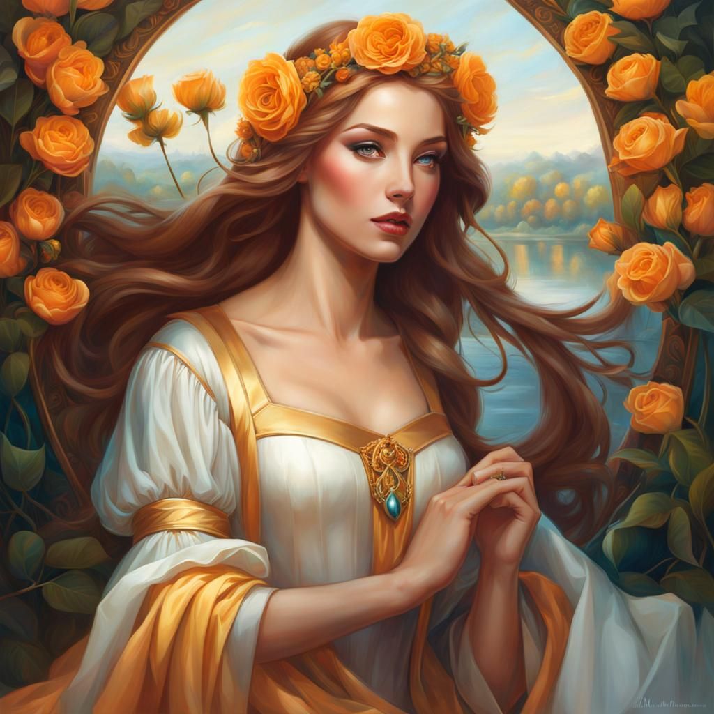 "The Lady of Shalott" in the style of Artgerm