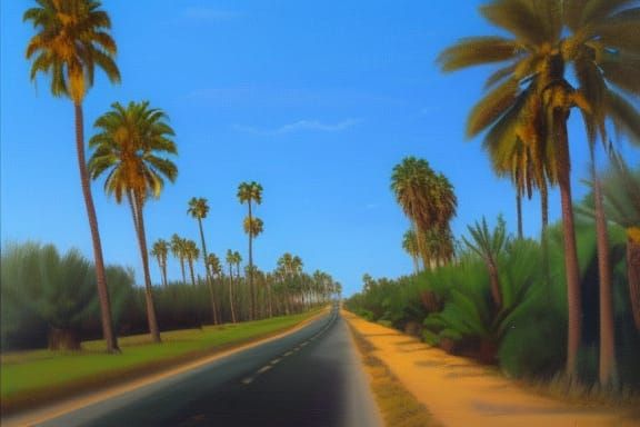 California Palm Trees Along Road