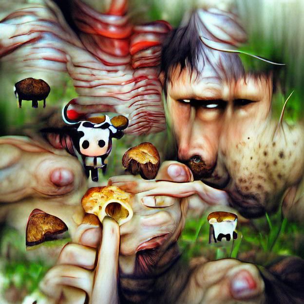 Half cow half human eating mushrooms deviantart