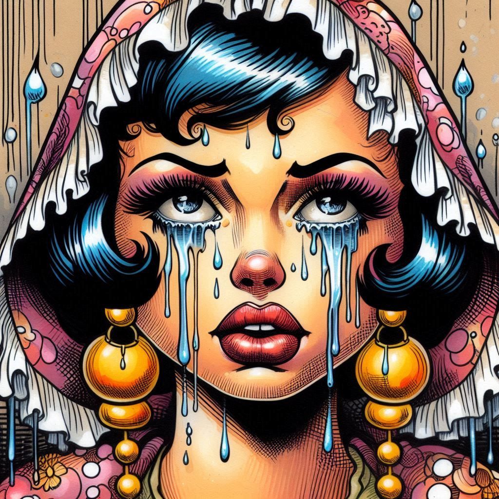 a woman with tears on her face