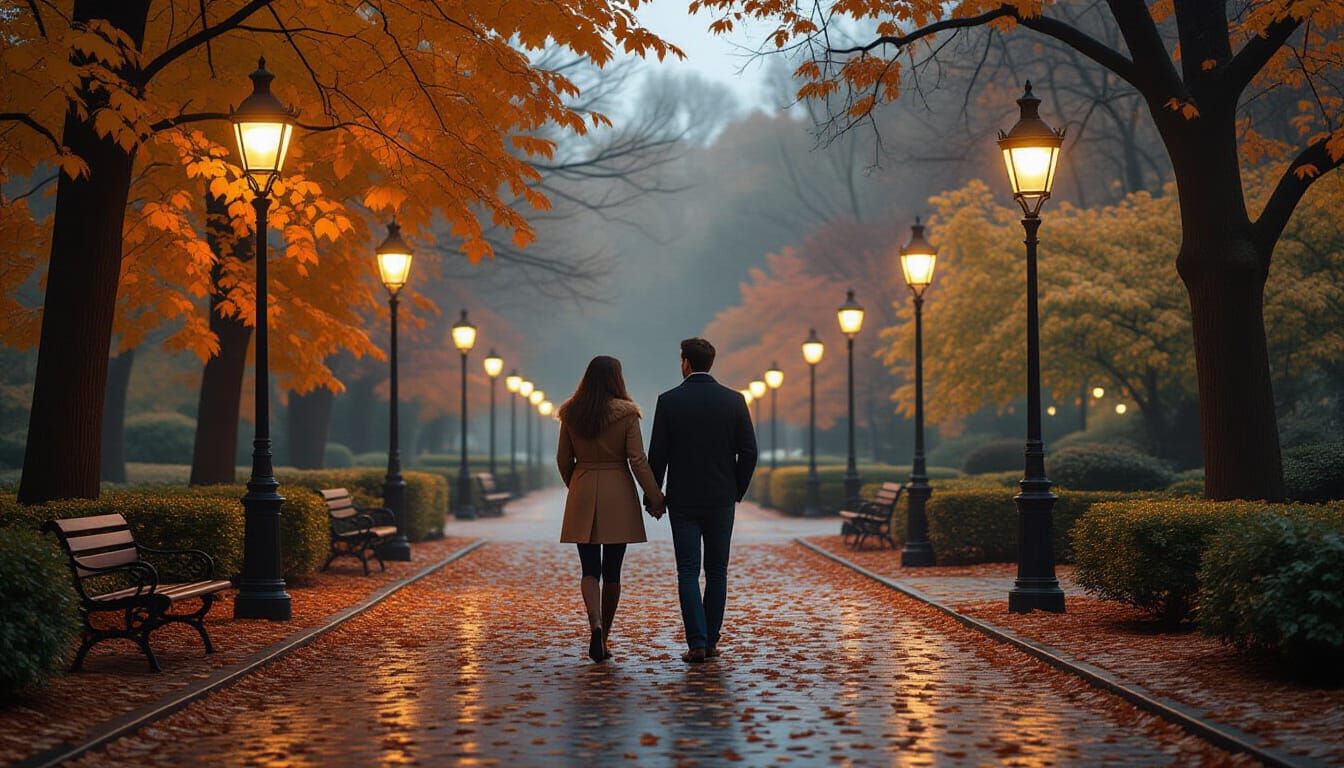 Autumn Park Romance  by @A handsome lad