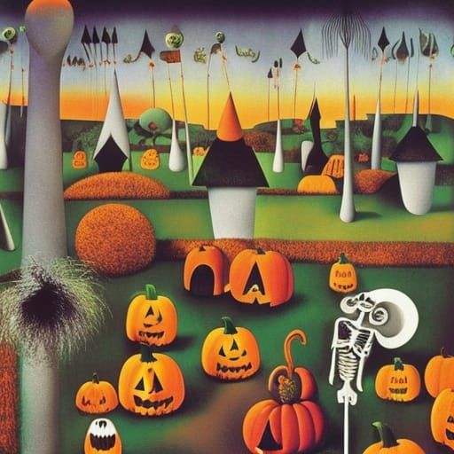 trick or treating at Halloween  in a city that is an overgro...