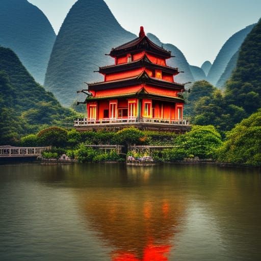 temple on guilin mountains - AI Generated Artwork - NightCafe Creator