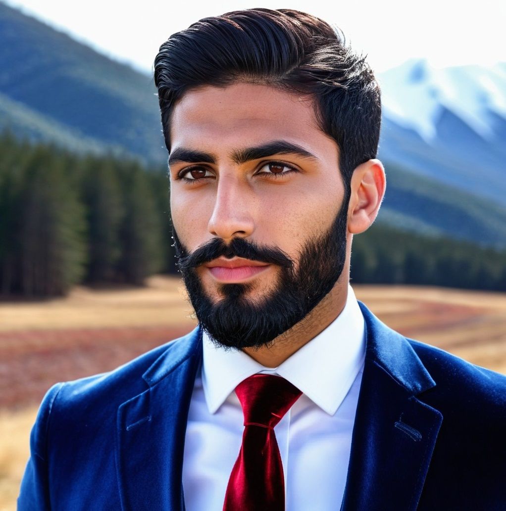 Gentleman with   black  beard   wearing  a   blue   velvet  ...