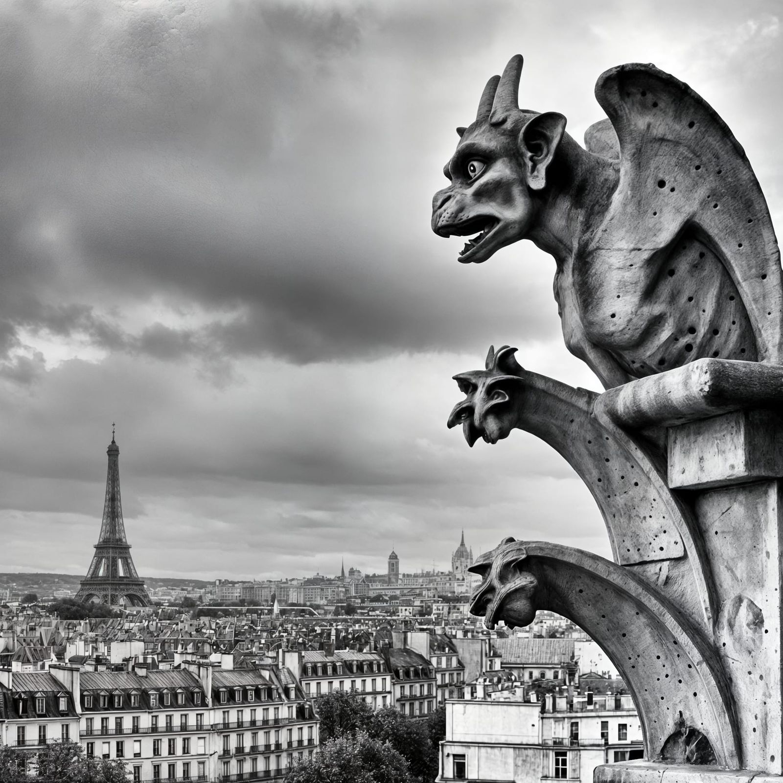 The Gargoyle of Notre Dame overlooking Paris, 1910.\