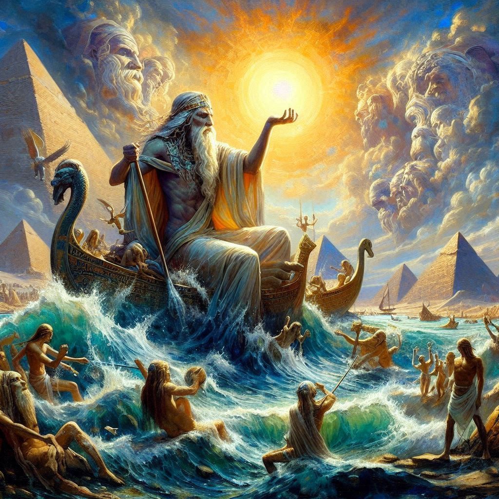 Nun lifting the barque of the sun god Ra