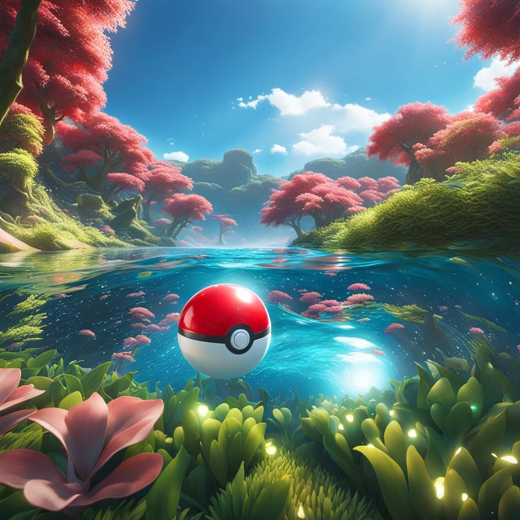 A Poke Ball floating on the river