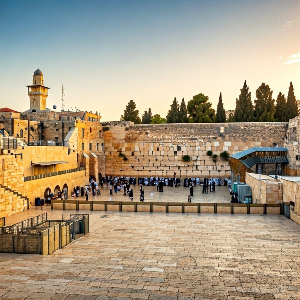 Jerusalem Western Wall Sunset Prayer in Digital Art Style