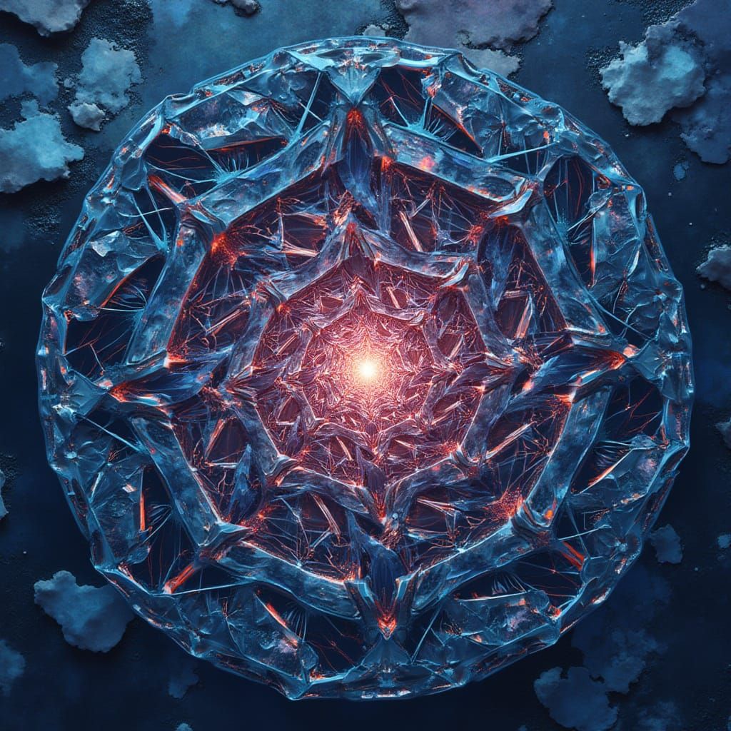 A close-up of intricate bismuth crystals in a geometric pattern, specifically square like spirals