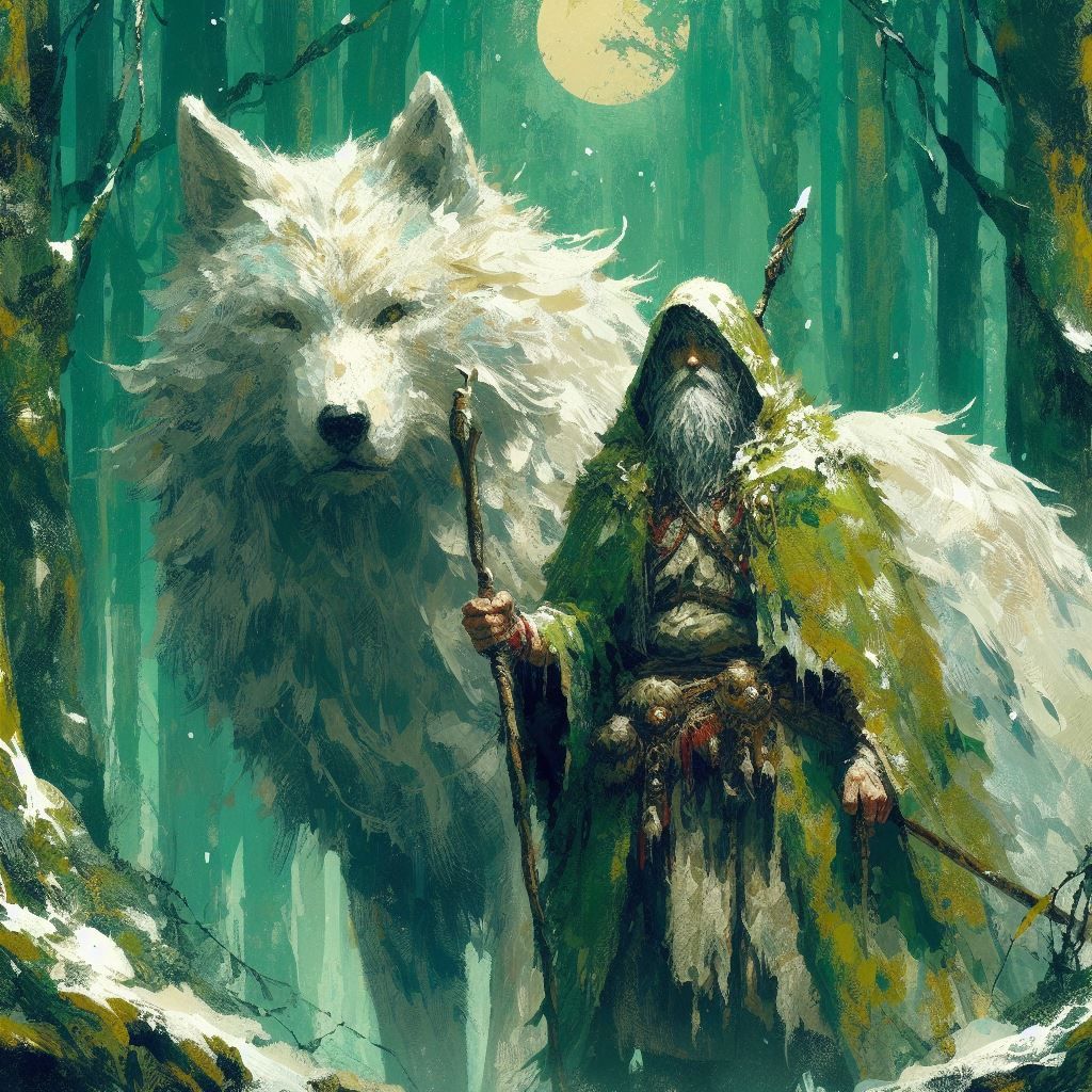 The great druid and his wolf friend
