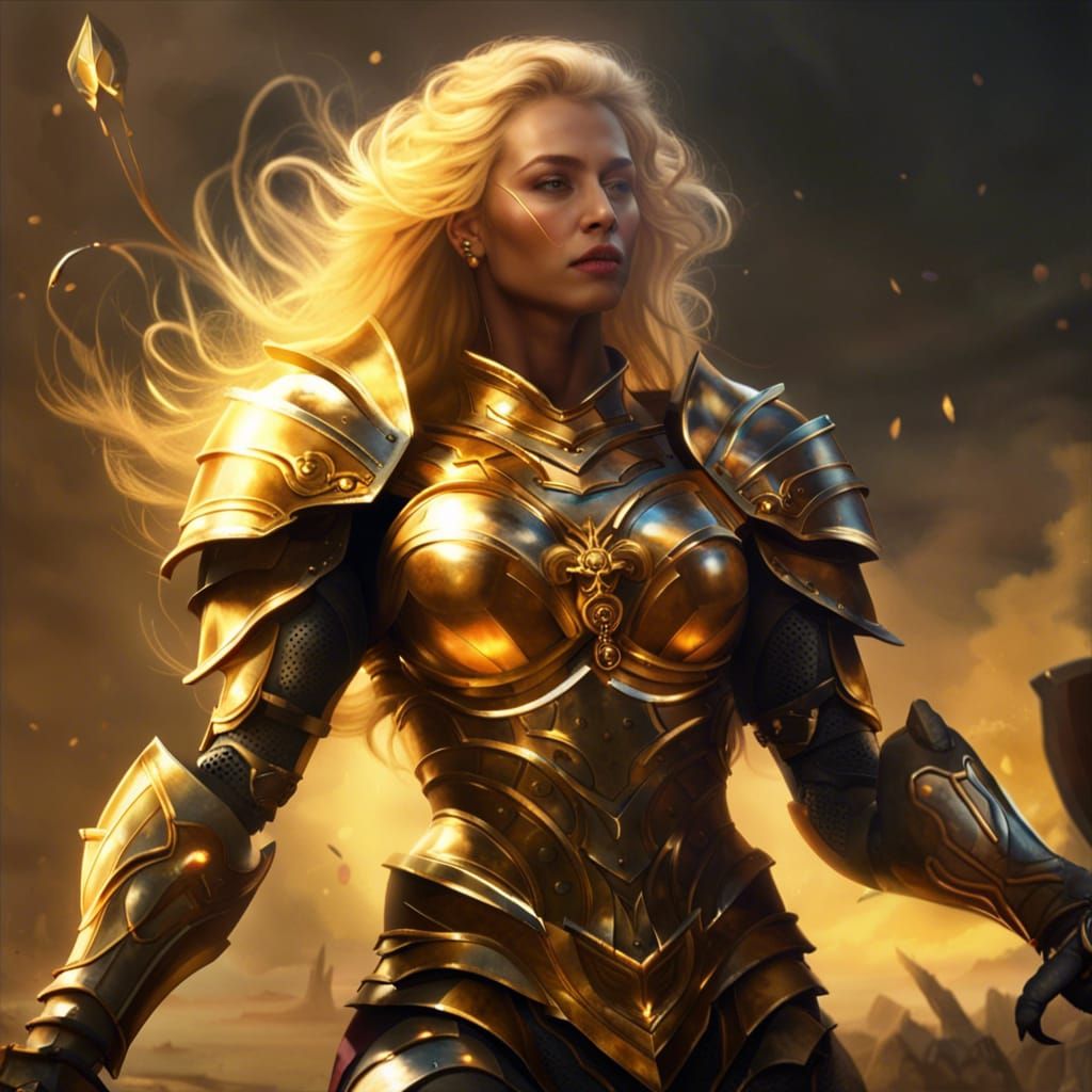 A beautiful knight with a scar in golden armor - AI Generated Artwork ...