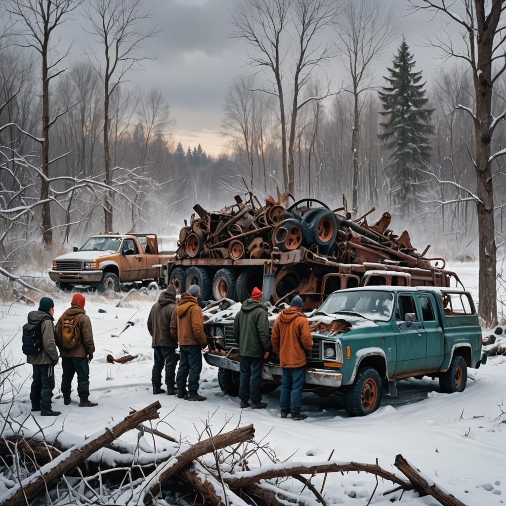 Modern time. Quebec, Canada. Devastated winter landscape. A ...