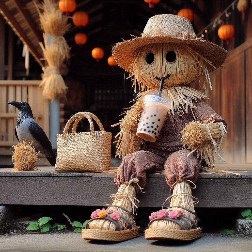 Scarecrow with bubbletea