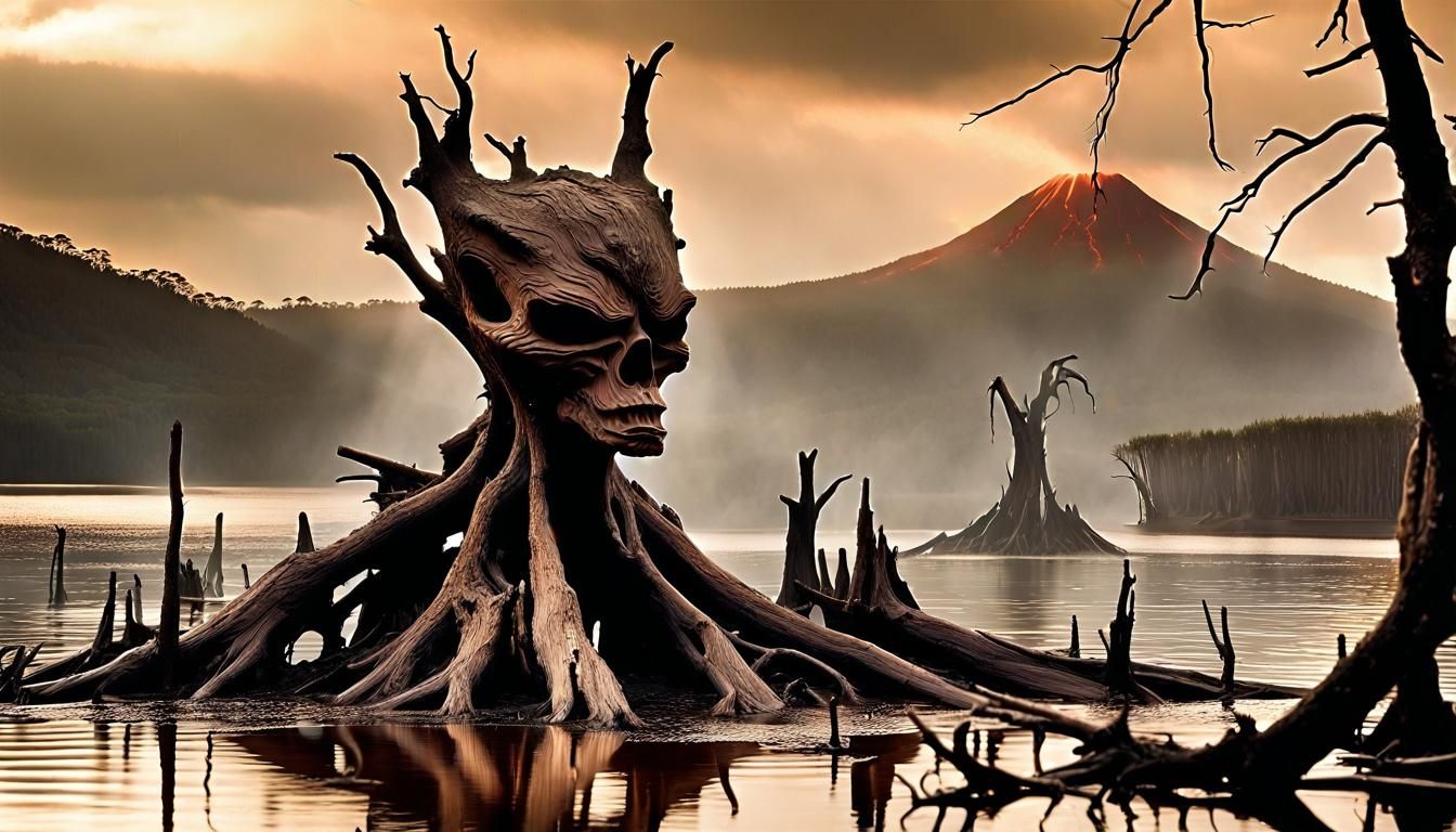 Volcanic Eruption over Swamp: Avant-Garde Digital Art