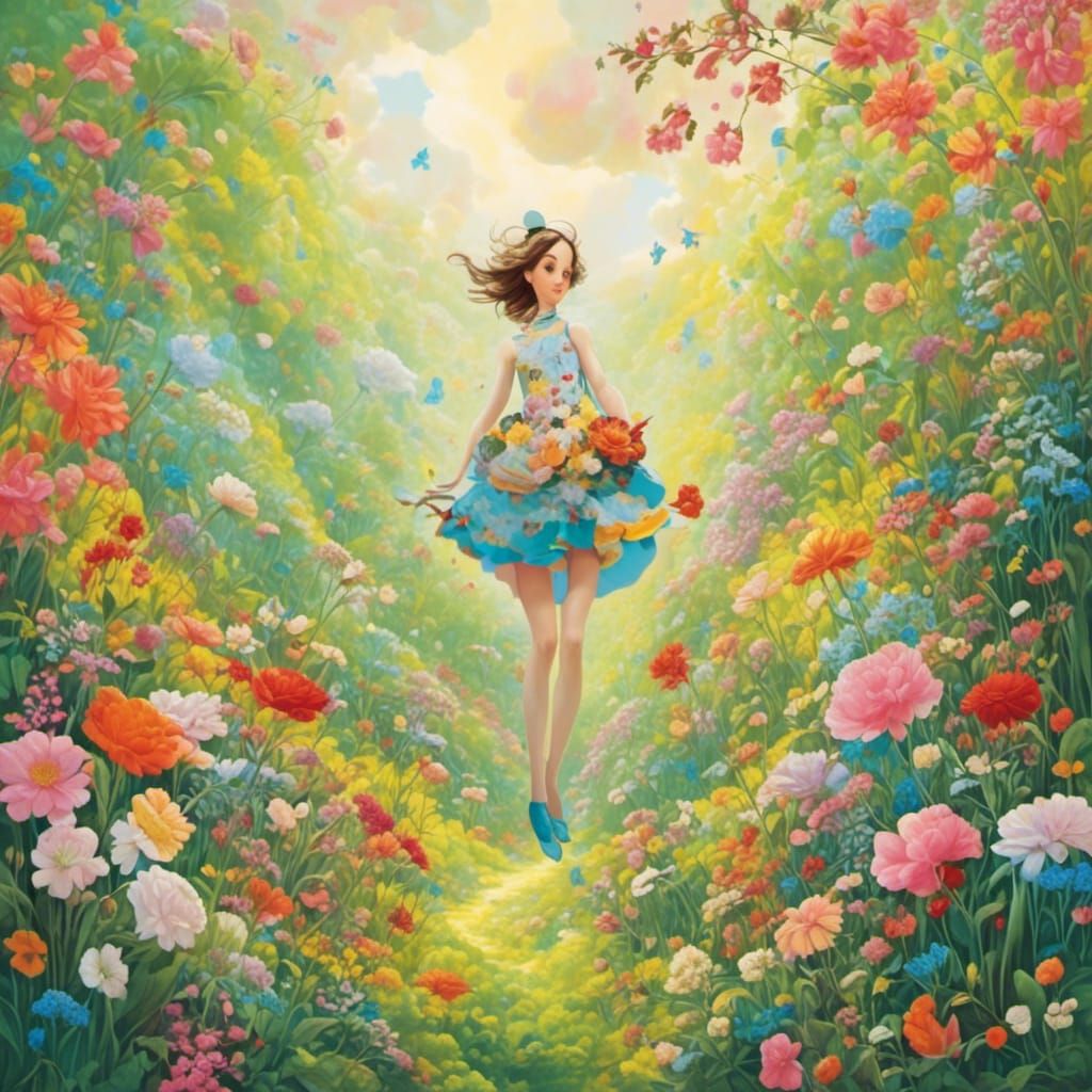 A spring meadow full of nice floral blossoms. Surreal beauti...