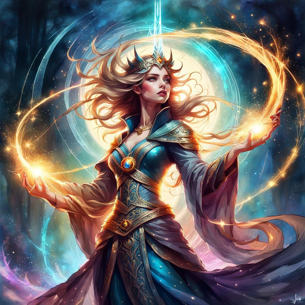 Beautiful wizard queen, spell casting, sorcery spiraling arcane Magical ...