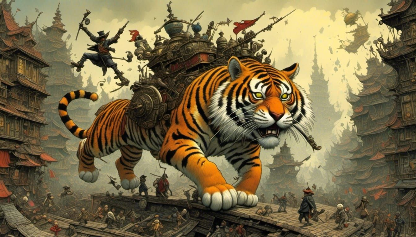 <lora:Warrior1:1.0> <lora:Surreal1:1.0> (Tiger Warrior) in b...