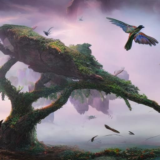 birds sitting in tree about to fly off