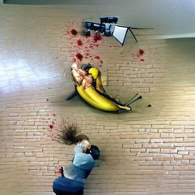 Woman shooting man in the head with a banana