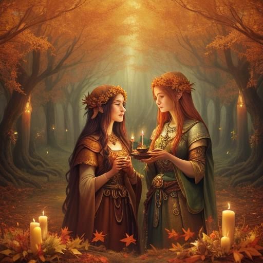 Autumn Equinox dark and light of equal balance ,Goddesses , candles
