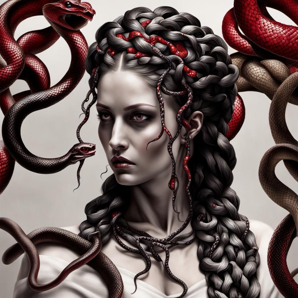 Medusa's Braided Serpents: A Stark Industrial Vision