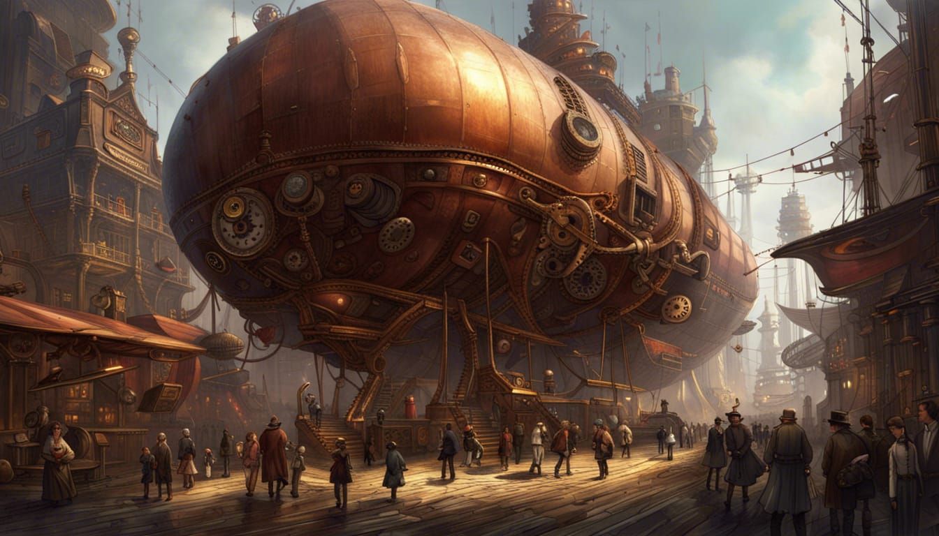 Steampunk Airship Station - AI Generated Artwork - NightCafe Creator