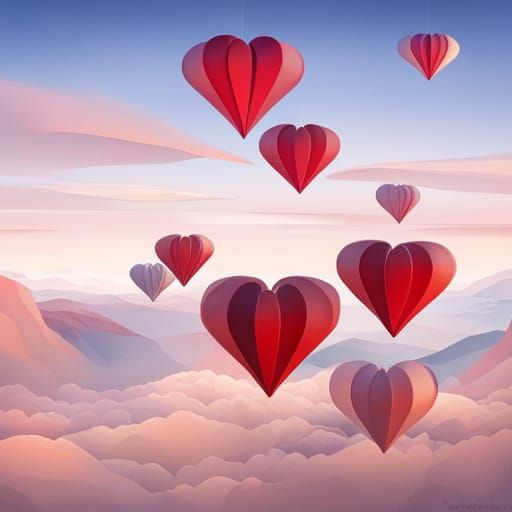 Art Deco Hearts in Pastel Sky