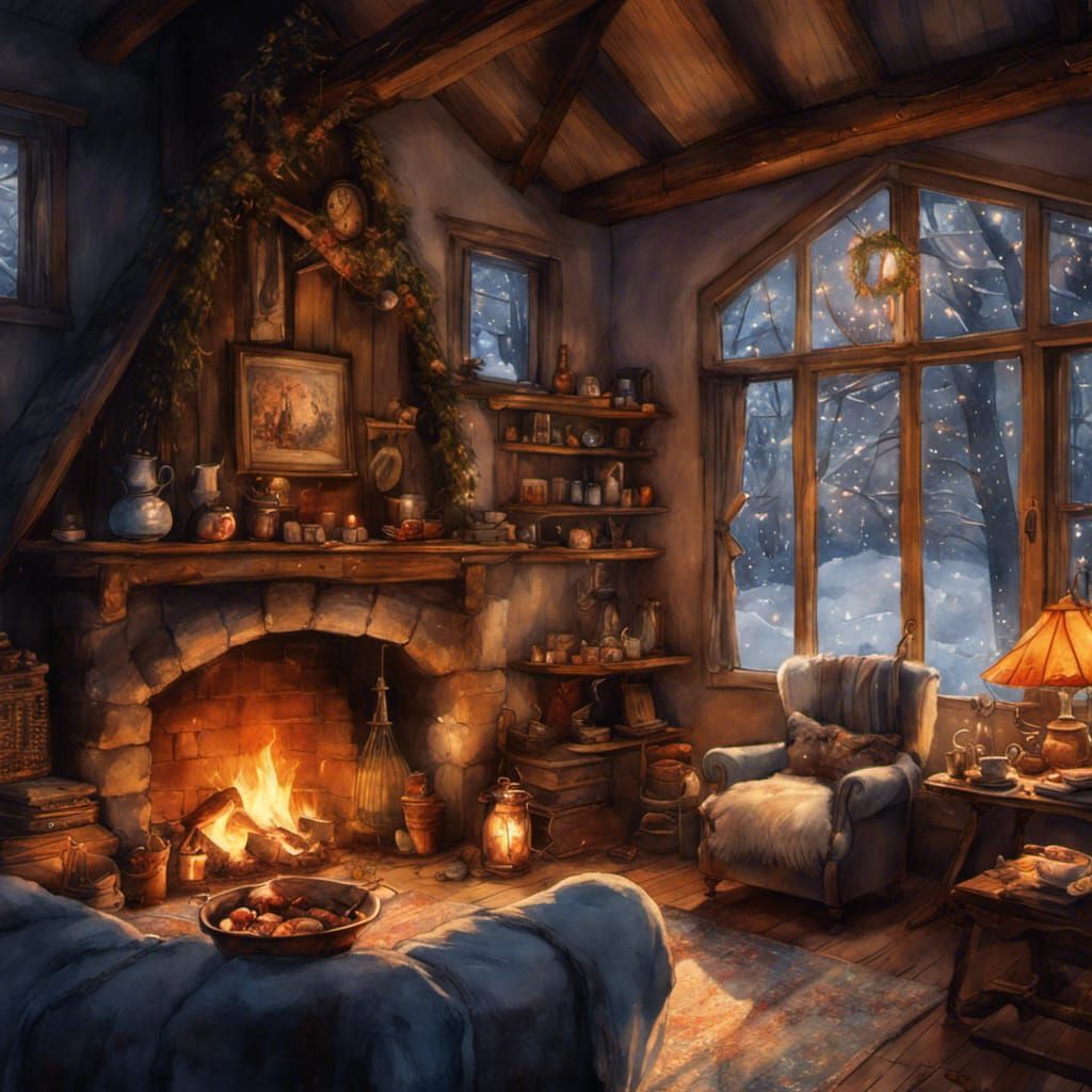 Cozy Fireplace In Winter