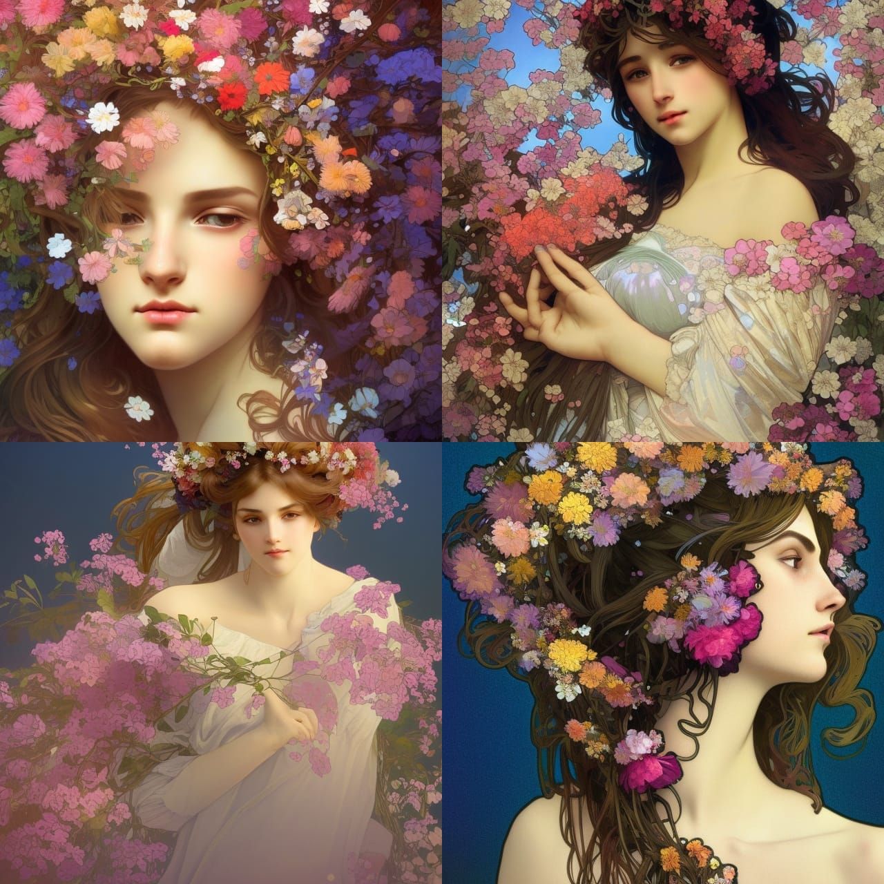 Floral Portrait in Art Nouveau Style