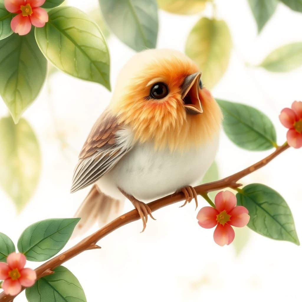 Whimsical Watercolor Bird in Lush Garden