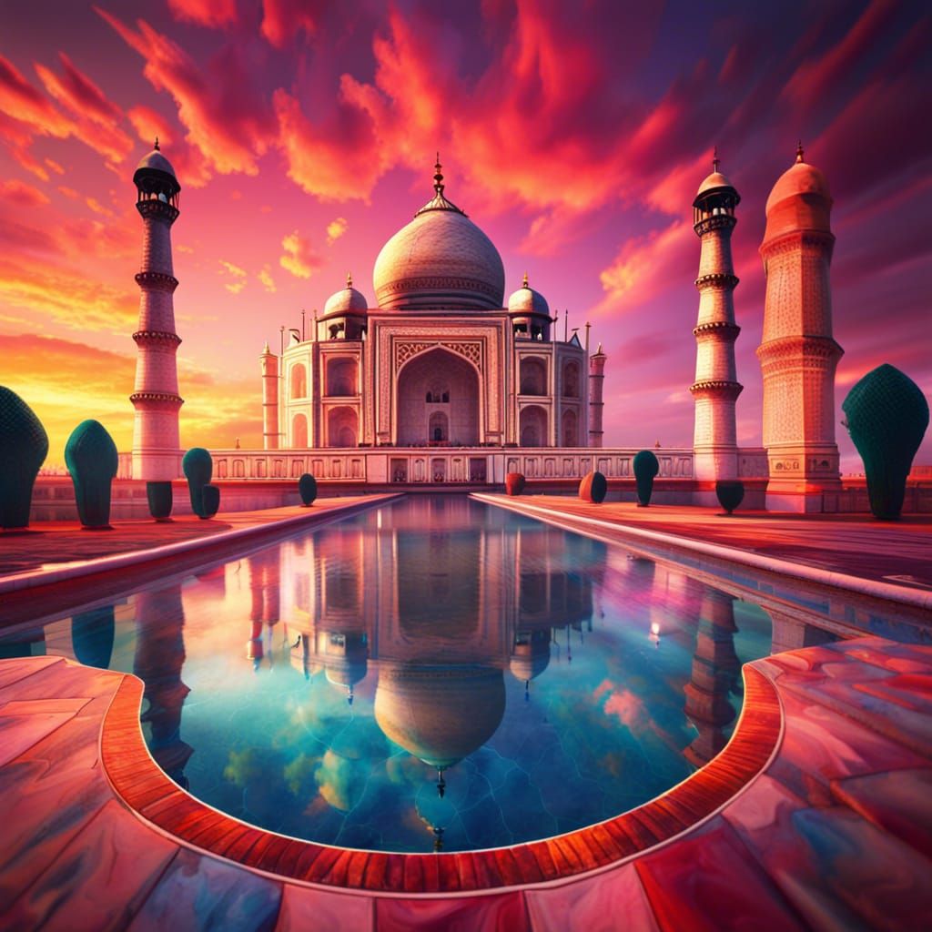Taj Mahal Sunset: New 7 Wonders of the World  by @mathy_art_girl_305
