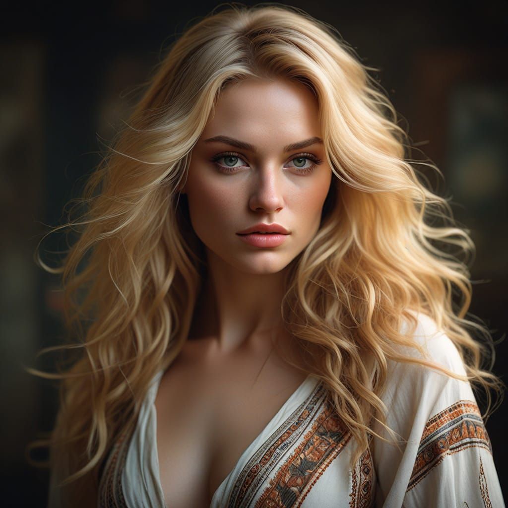 Ultra-Realistic Woman with Flowing Blonde Hair