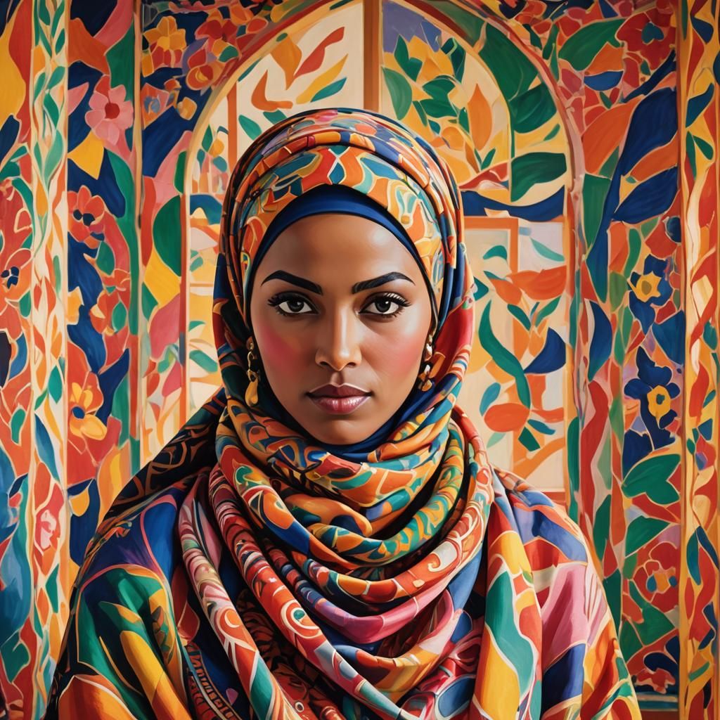Vibrant Fauvist Portrait of Woman in Hijab