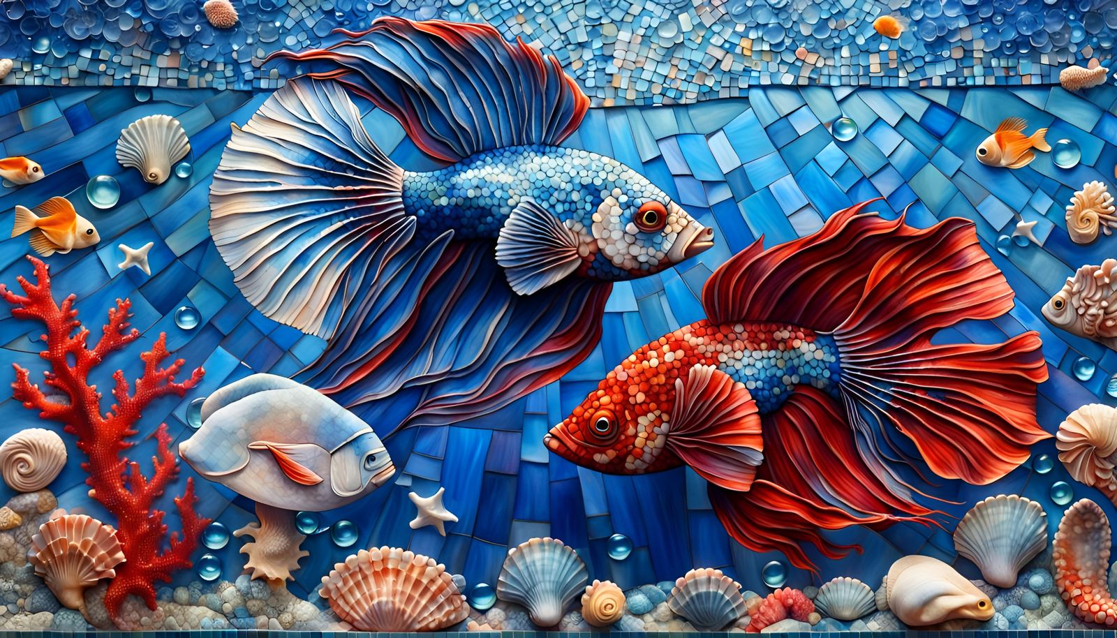 Bettas (fighting fish) mosaic 2 - AI Generated Artwork - NightCafe Creator