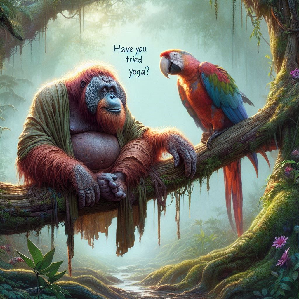 Orangutan and Parrot