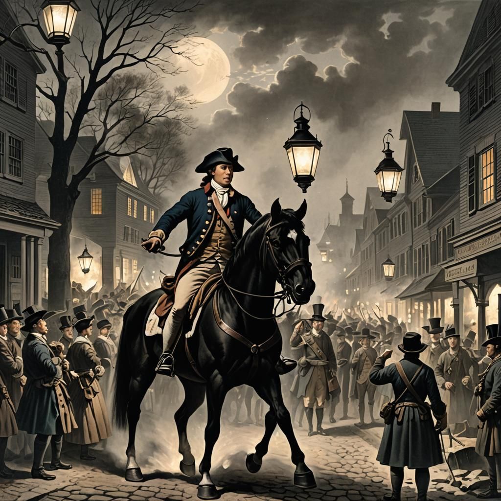 Paul Revere and his lanterns announcing the arrival of the British