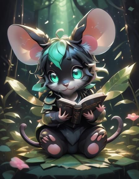  <lora:Fatato:1.0> cute little mouse reading a book