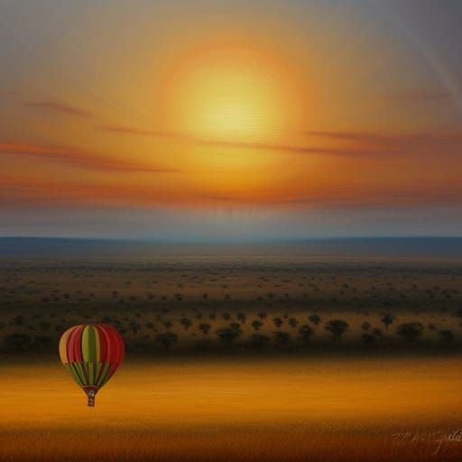 A hot air balloon over an African savannah - AI Generated Artwork