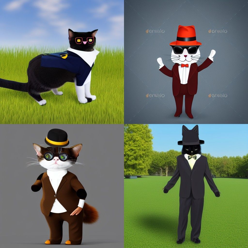 A Cat Wearing A Suit Costume With A Hat And Some Sun glasses...