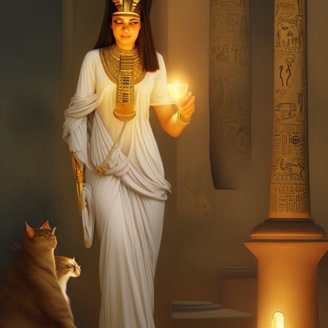 Portrait Of The Beautiful Egyptian Goddess Bastet Bast Womans Body