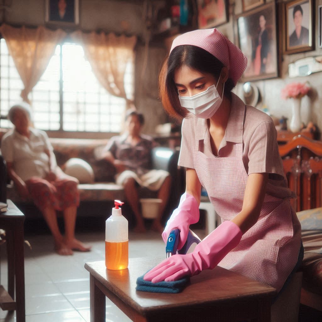 A Filipino domestic worker cleans the living room of her poor family in Manila in the 1960s (3)