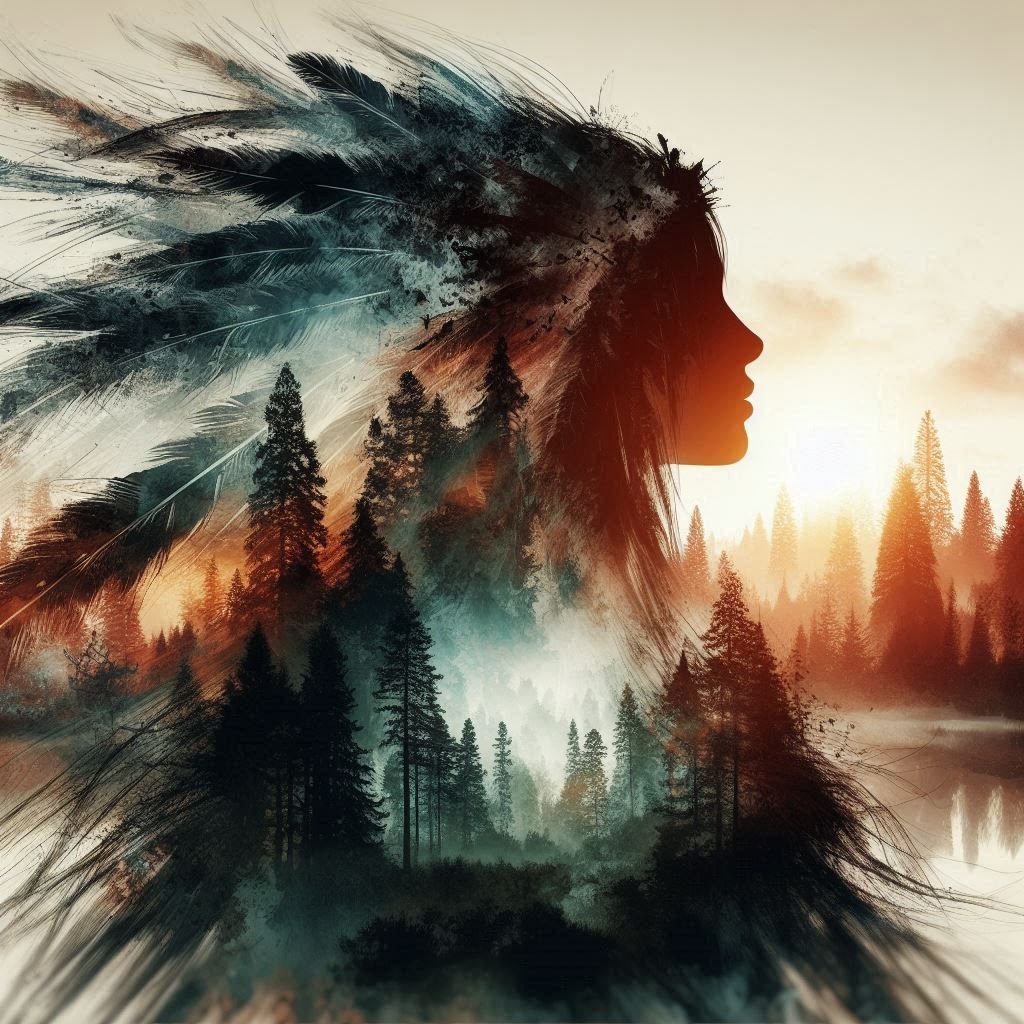 double exposure beautiful fantasy portrait landscape..