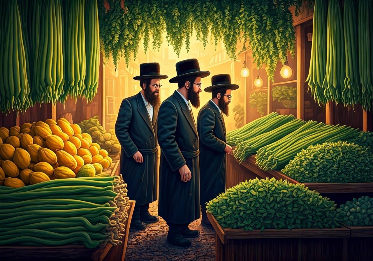 Vibrant Market of the Four Species Illustration